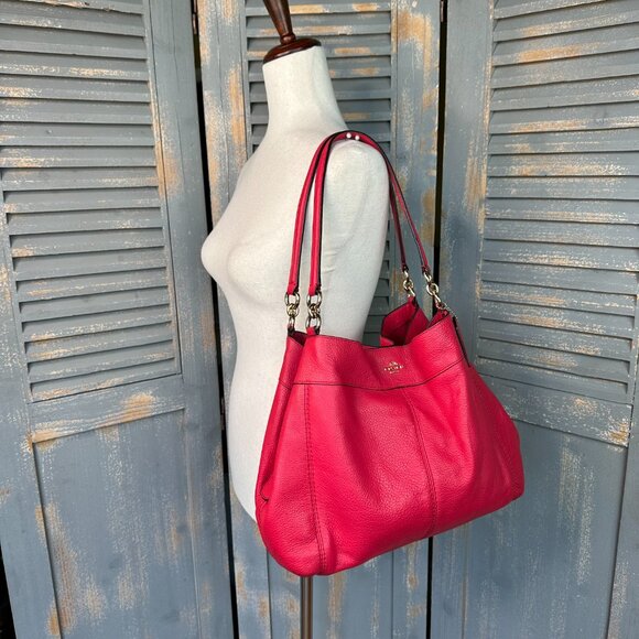 Coach Lexy Pebbled Leather Shoulder Bag Deep Pink - Picture 14 of 16